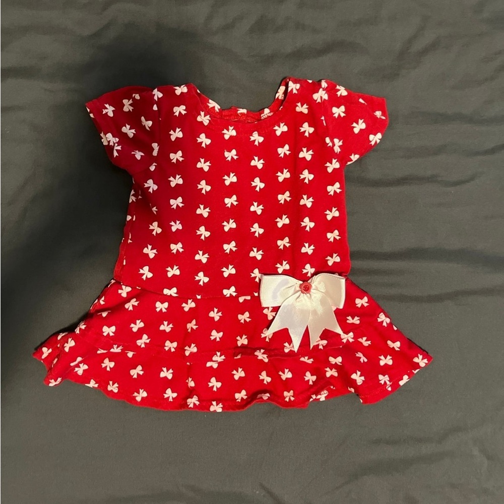 Kidgets Red Dress with White Bow Accents 18M